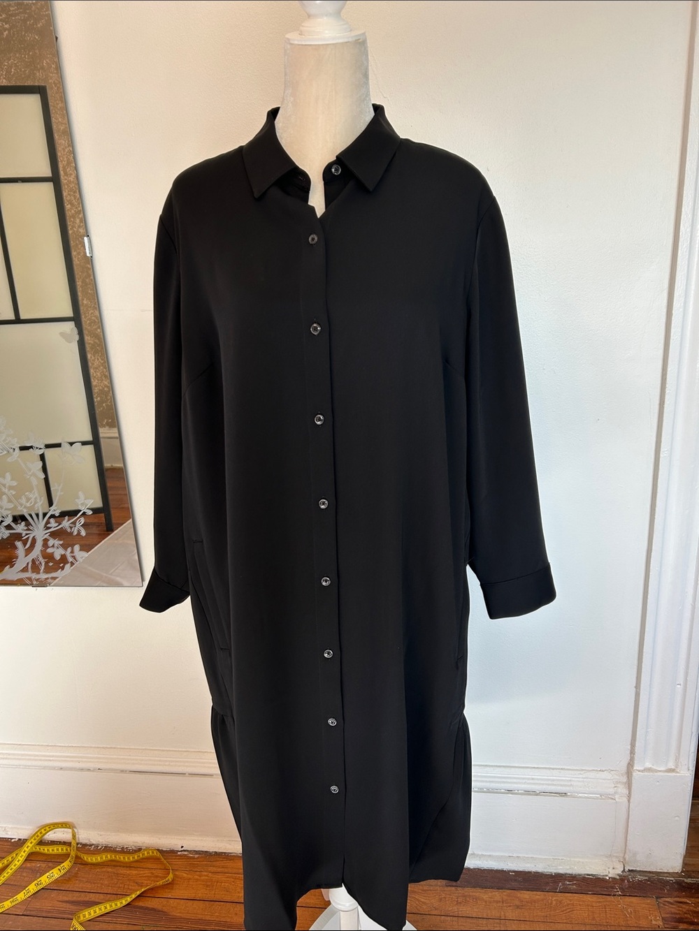 J. Jill Black Long-Sleeve Button-Front Shirt Dress